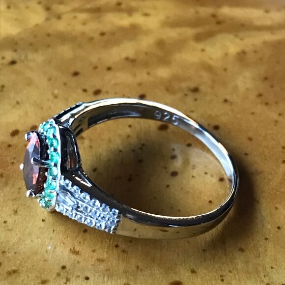 Natural Tsavorite Zircon Sterling Silver Halo Ring Size 10 - Picture 6 of 9